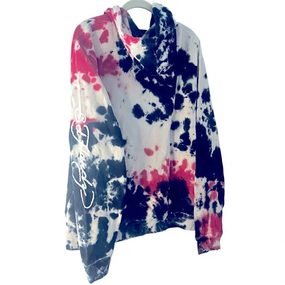 Ed Hardy Women's Red and Black Tie Dye Dagger Skull Fleece Hoodie Size M - Picture 6 of 9